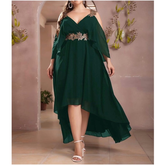 Luxe Plus Sequin Cold Shoulder Formal Evening Prom wedding Dress - Picture 6 of 11